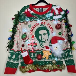 Ugly Christmas Sweater Buddy Elf LIGHTS UP Tinsel Xmas Party Winner Size Large